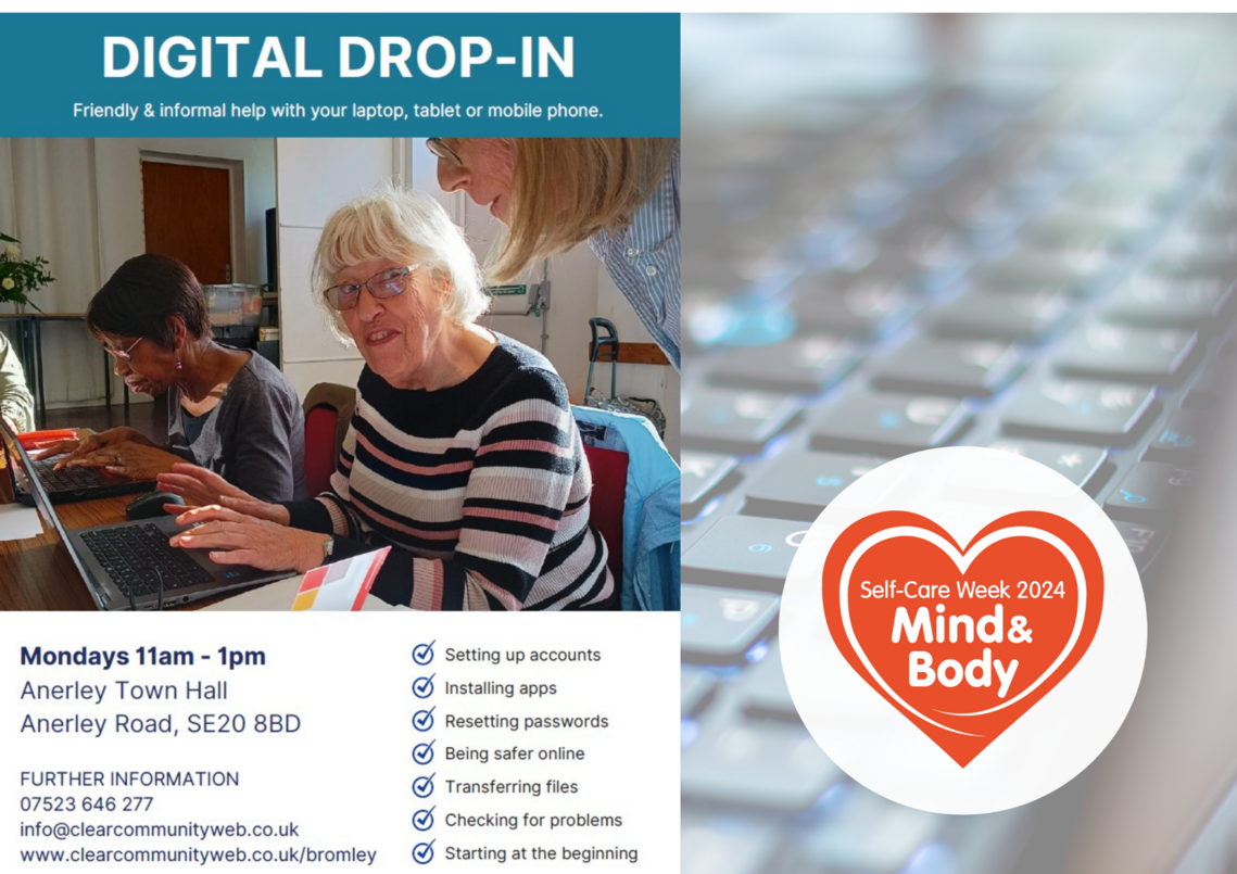 poter advertising digital drop in in anerley showing smiling woman on her laptop