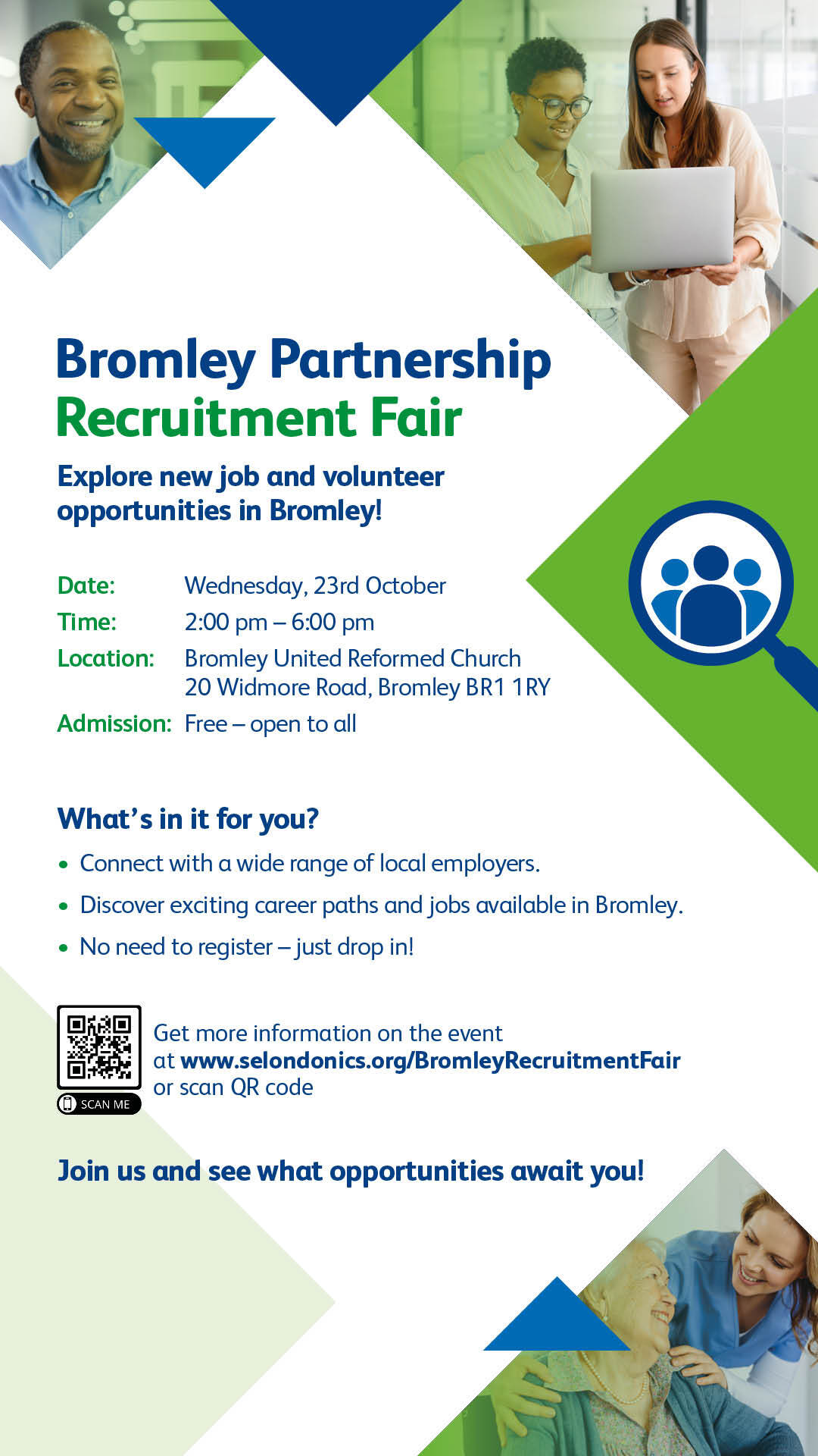 poster for a recruitment fair in Bromley on 23.10.24