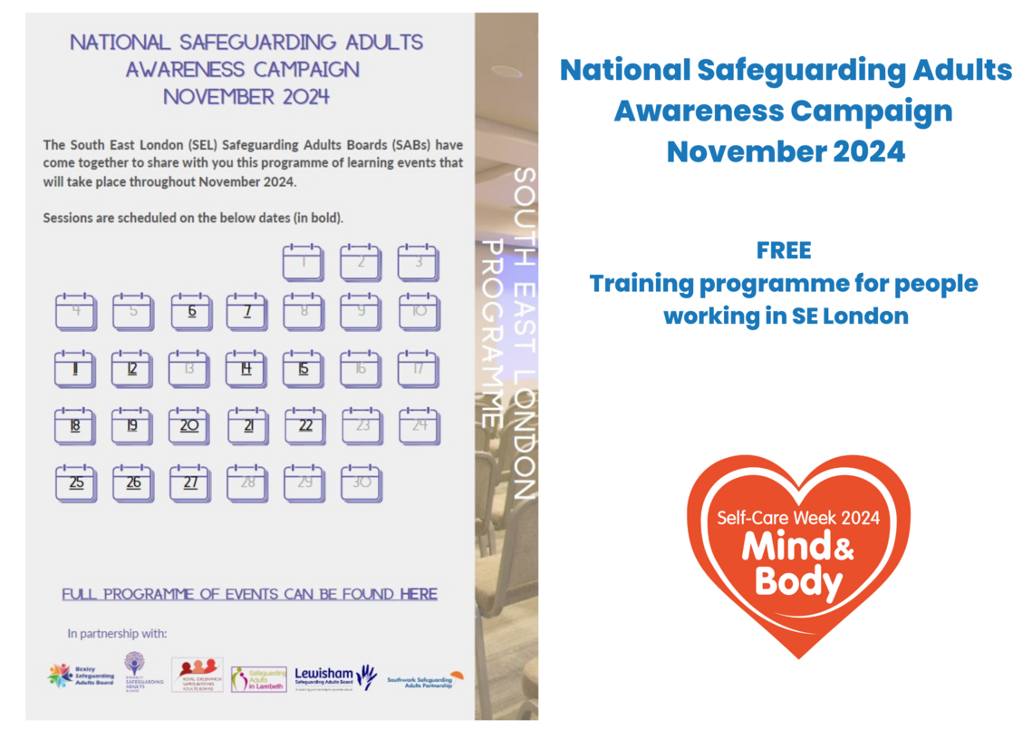 cover of the safeguarding training programme alongside self care logo