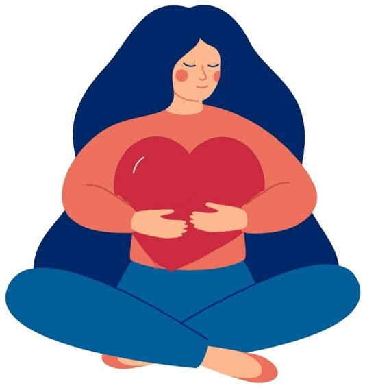 Illustration of woman sitting holding heart