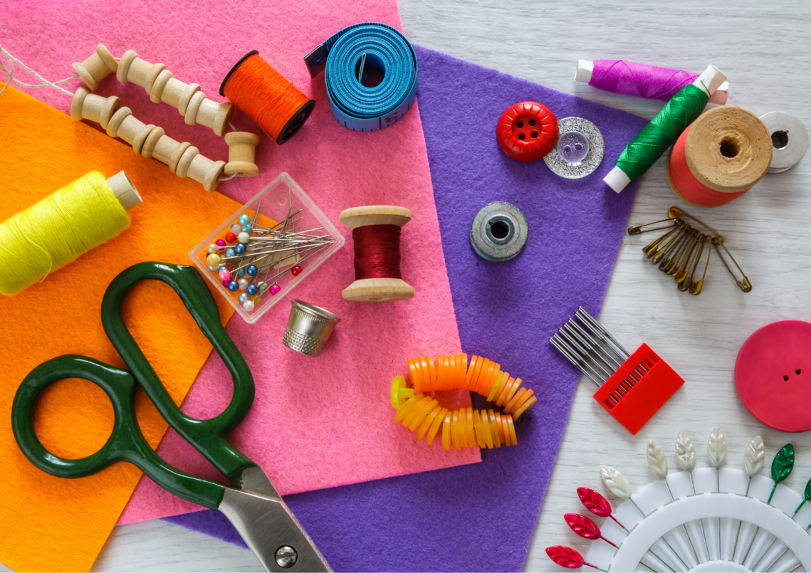 sewing materials and tools on a table