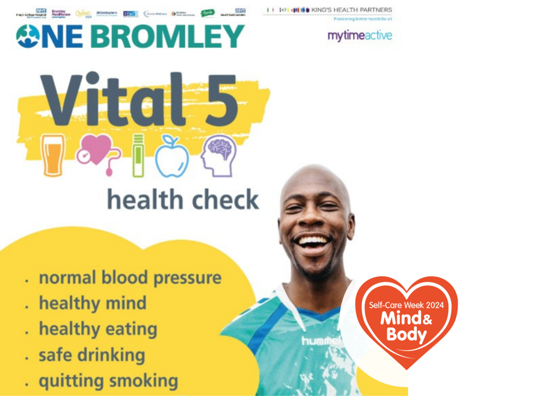 POster listing the vital 5 health checks service in Bromley